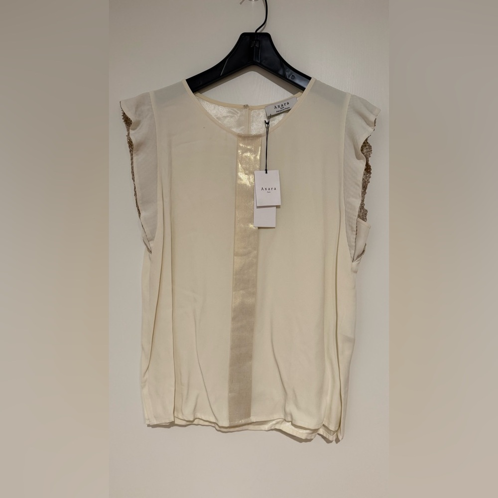 Axara Paris Ivory and Metallic Gold Ruffle Blouse